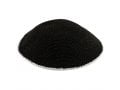 Black DMC Knitted Kippah with Thin Ivory Border Stripe - Choice of Sizes