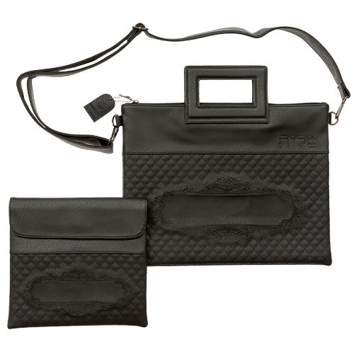 Black Faux Leather Tallit and Tefillin Bag – Embossed Design