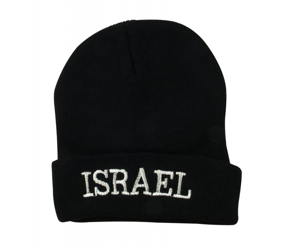 Black Knit Acrylic Cap - ISRAEL on the brow