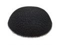 Black Knitted Kippah Srugah with Silver Border - Choice of Sizes