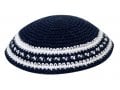 Black Knitted Kippah with Black and White Border Stripes - Choose Size