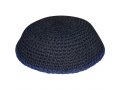 Black Knitted Kippah with Blue Border