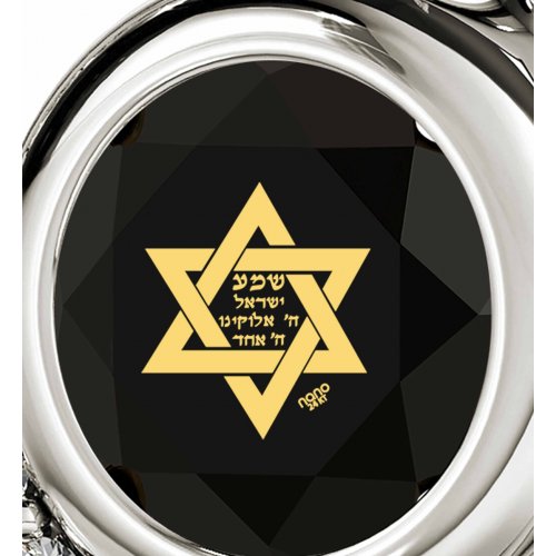 Black Shema Star of David Heart Pendant By Nano - Silver