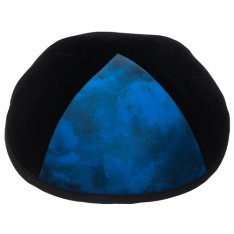 Black Velvet Kippah with Blue Design Panel