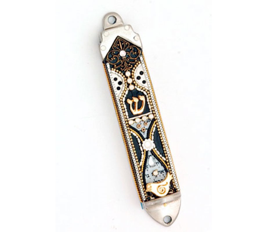 Black and Silver Color Mezuzah Case by Ester Shahaf