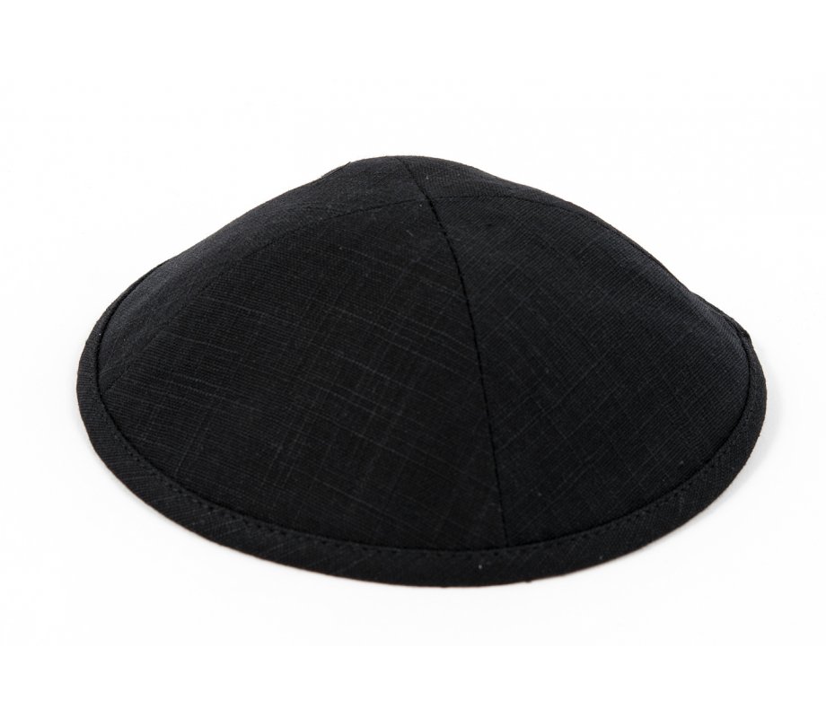 Black-Gray Linen Kippah with Light Checkered Design – Hidden Clip Inside