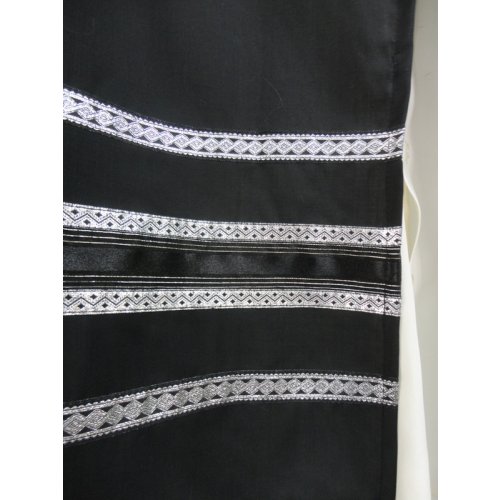 Black-White Wool Tallit Set by Galilee Silks