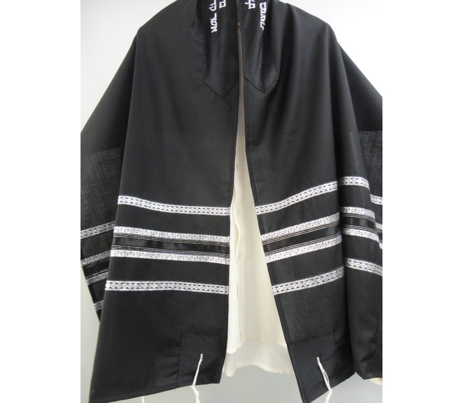 Black-White Wool Tallit Set by Galilee Silks | aJudaica.com