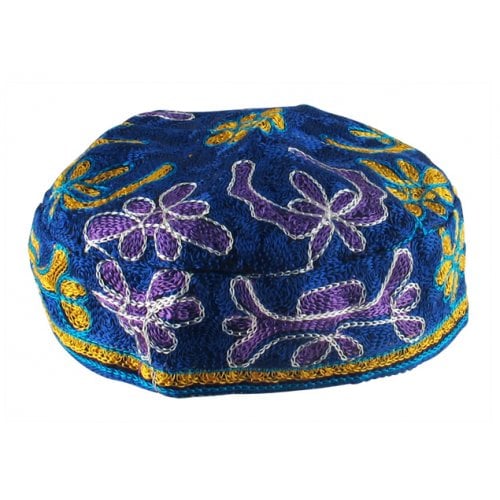 Blue Bucharian Hand Embroidered Kippah