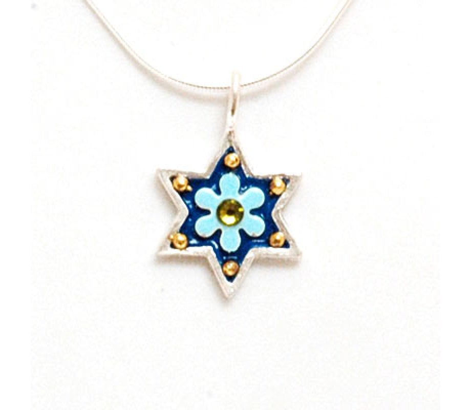 Blue Flower Star of David Pendant - Shahaf