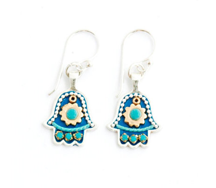 Blue Hamsa Earrings by Ester Shahaf