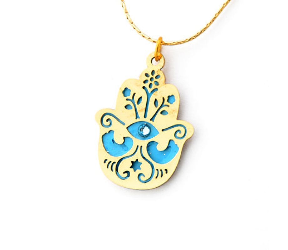 Blue Hamsa Necklace to Ward off the Evil Eye by Ester Shahaf
