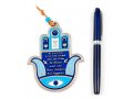 Blue Hamsa Wall Decoration with Good Luck Symbols and Home Blessing - English