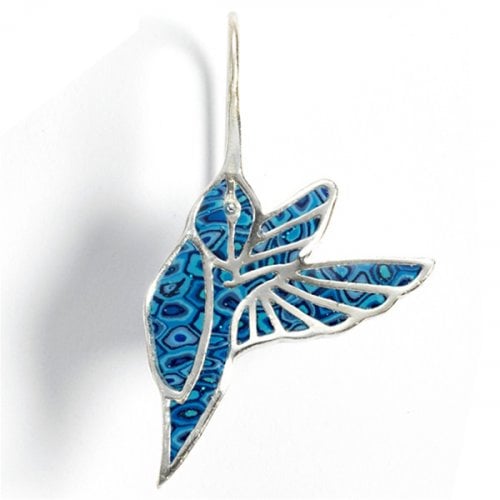 Blue Hummingbird Silver Earrings