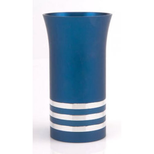 Blue Kiddush Cup with Silver Stripes by Agayof