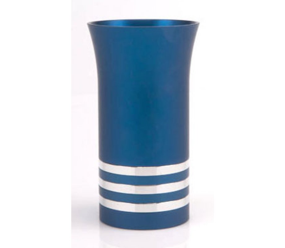 Blue Kiddush Cup with Silver Stripes by Agayof