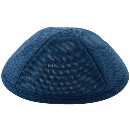 Blue Linen Kippah - Crosshatch Stitch