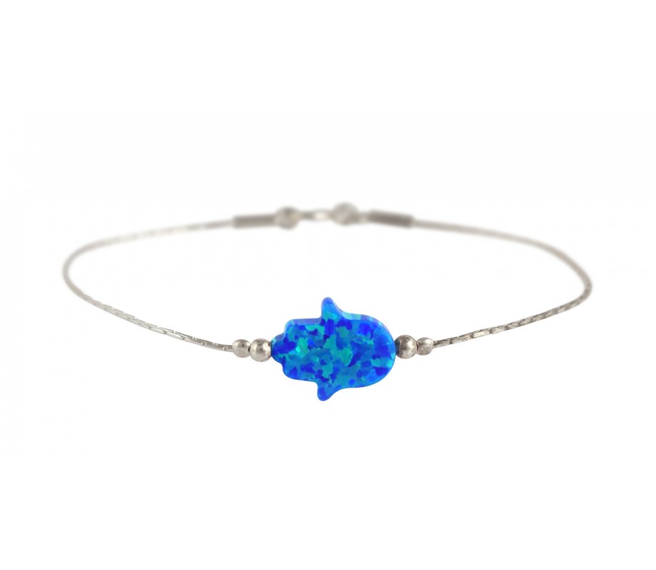 Blue Opal Hamsa Silver Bracelet | aJudaica.com