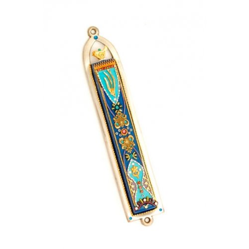 Blue Oriental Design Pewter Mezuzah by Ester Shahaf