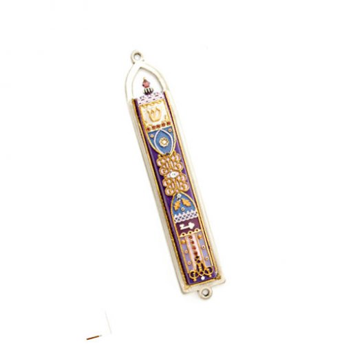 Blue Oriental Design Pewter Mezuzah by Ester Shahaf