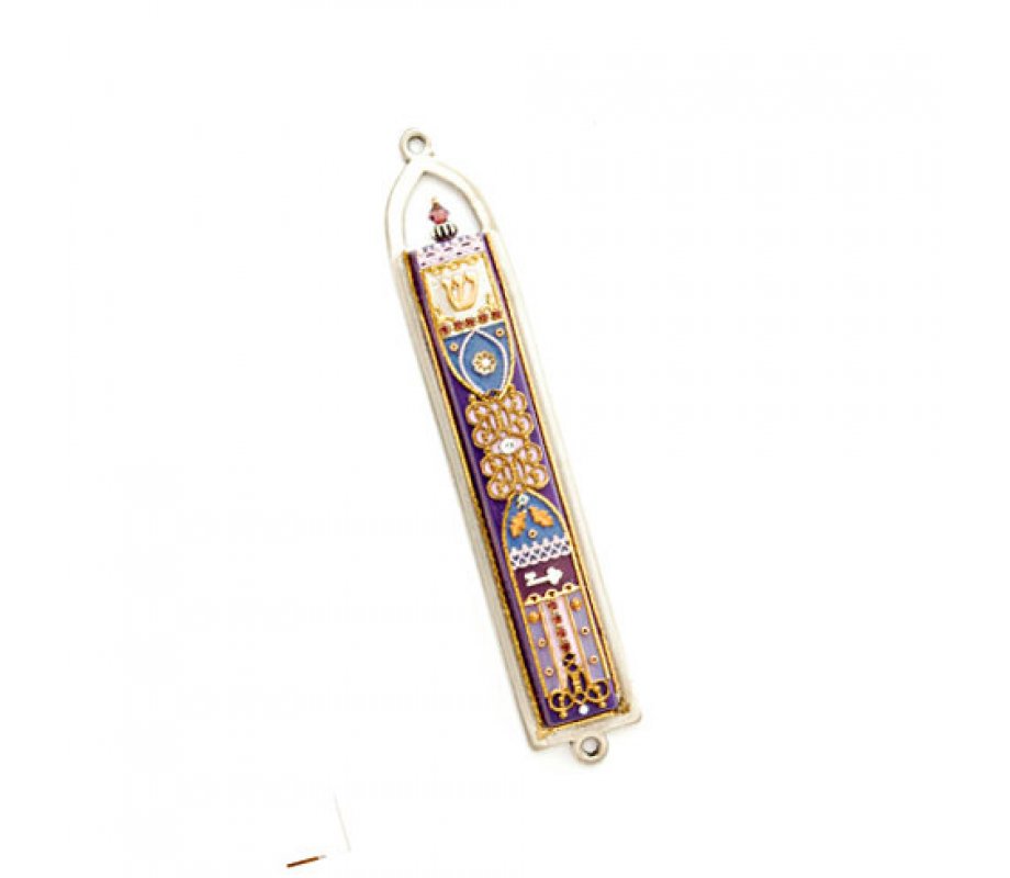 Blue Oriental Design Pewter Mezuzah by Ester Shahaf
