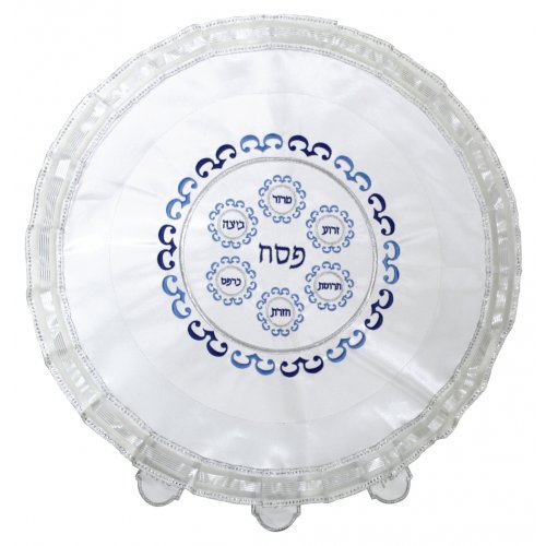 Blue Seder Design Matzah Cover with Protective Plastic