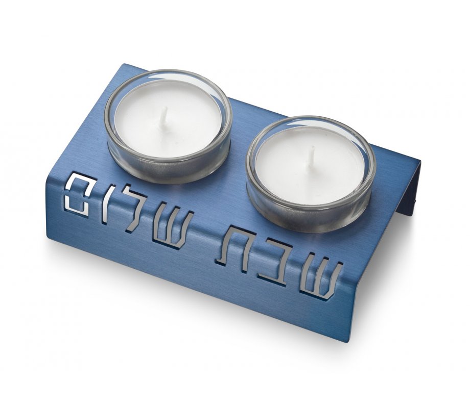 Blue Shabbat Shalom Travel Candle holdersSidler
