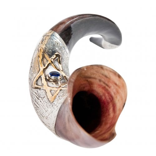 Blue Stone Star of David Sterling Silver Yemenite Shofar