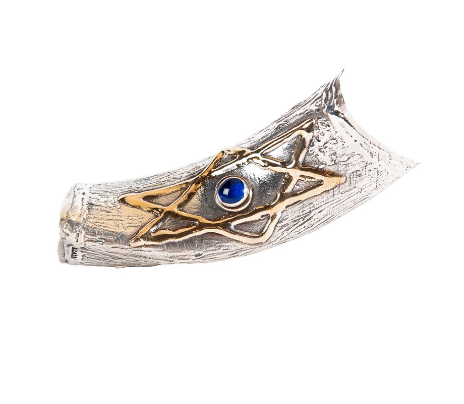 Blue Stone Star of David Sterling Silver Yemenite Shofar