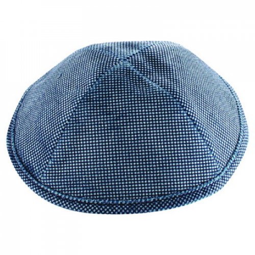 Blue and White Cotton Fabric Kippah - Small Crisscross Design