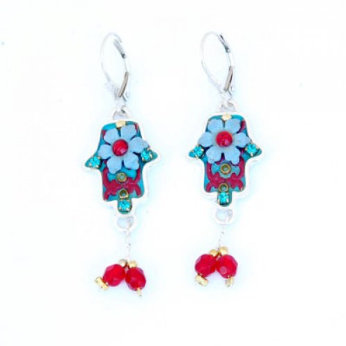 Blue-Red Hamsa Earrings by Ester Shahaf