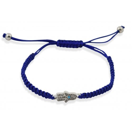 Braided Cord Adjustable Kabbalah Bracelet with Hamsa - Blue