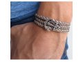 Braided Gray Leather Men's Wrap Bracelet with Anchor Design