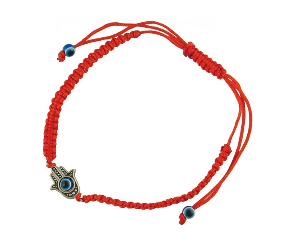 Braided Red Cord Kabbalah Bracelet, Filigree Hamsa with Moveable Eye - Silver