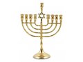 Brass Metal Chanukah Menorah with Star of David, for Candles - 10 Inches