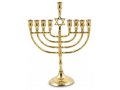 Brass Metal Chanukah Menorah with Star of David, for Candles - 10 Inches
