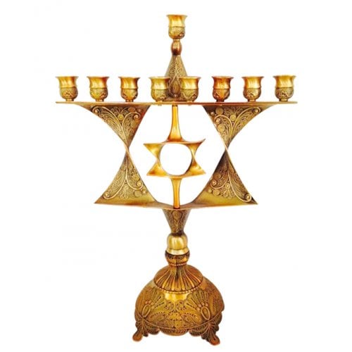 Bronze Antique Looking Chanukah Menorah with Cutout Star of David