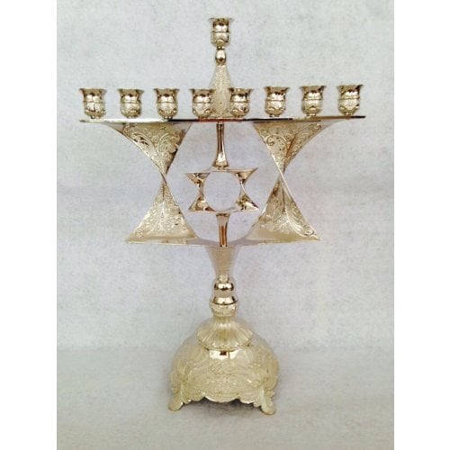 Bronze Antique Looking Chanukah Menorah with Cutout Star of David