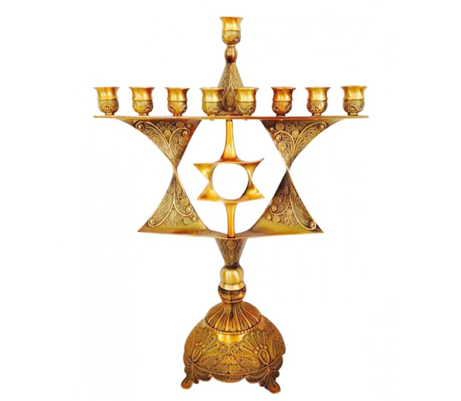 Bronze Antique Looking Chanukah Menorah with Cutout Star of David