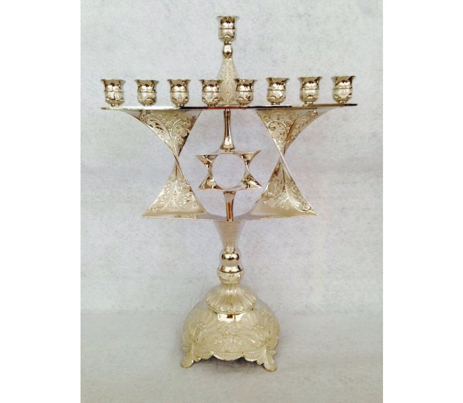 Bronze Antique Looking Chanukah Menorah with Cutout Star of David