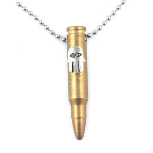 Bronze Israeli Army M-16 Rifle Bullet Pendant - Hamsa Emblem