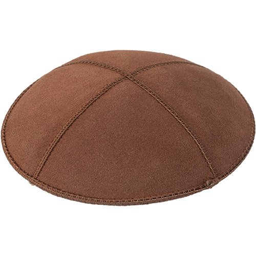 Brown Suede Kippah with Brown Trimming