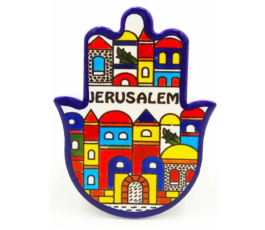 Ceramic Hamsa Magnet - Colorful Jerusalem Images