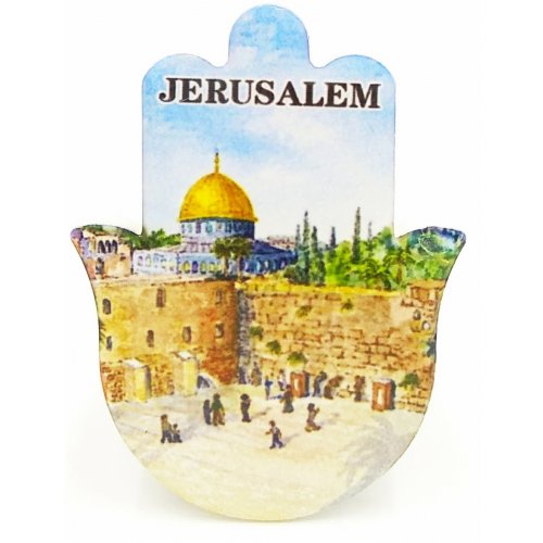 Ceramic Hamsa Magnet - Western Wall with Dome of the Rock