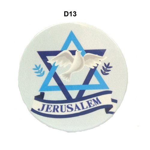 Ceramic Magnet - Blue Star of David and White Peace Dove