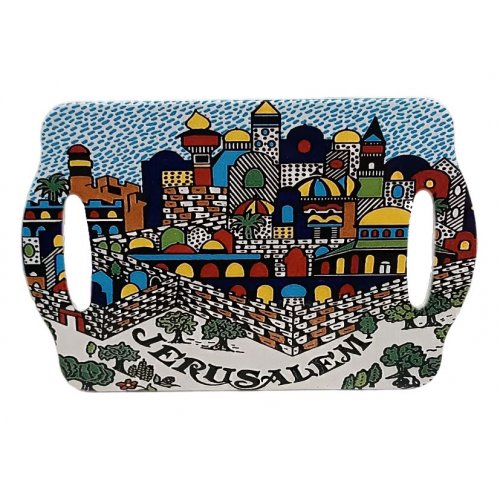 Ceramic Serving Tray with Jerusalem View in Colorful Armenian Art Style