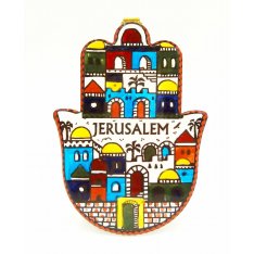 Ceramic Wall Hamsa with Colorful Jerusalem Old City Design