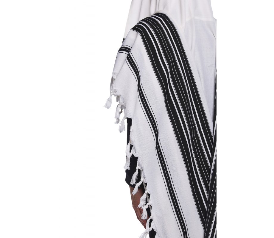 Chabad Traditional Wool Tallit Non Slip Prayer Shawl with Thin Handmade Tzitzit