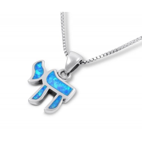 Chai Necklace Hebrew Letter Opal Stone Sterling Silver Necklace Pendant