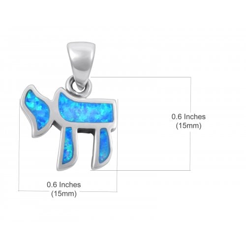 Chai Necklace Hebrew Letter Opal Stone Sterling Silver Necklace Pendant